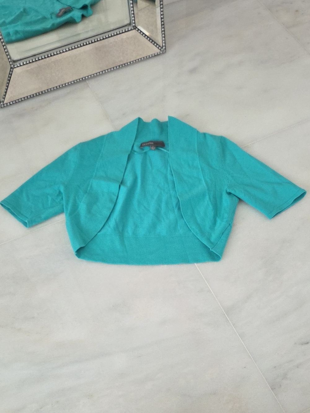 Donna Ricco Bolero Cropped Open-Front Cardigan Teal EXCELLENT CONDITION!